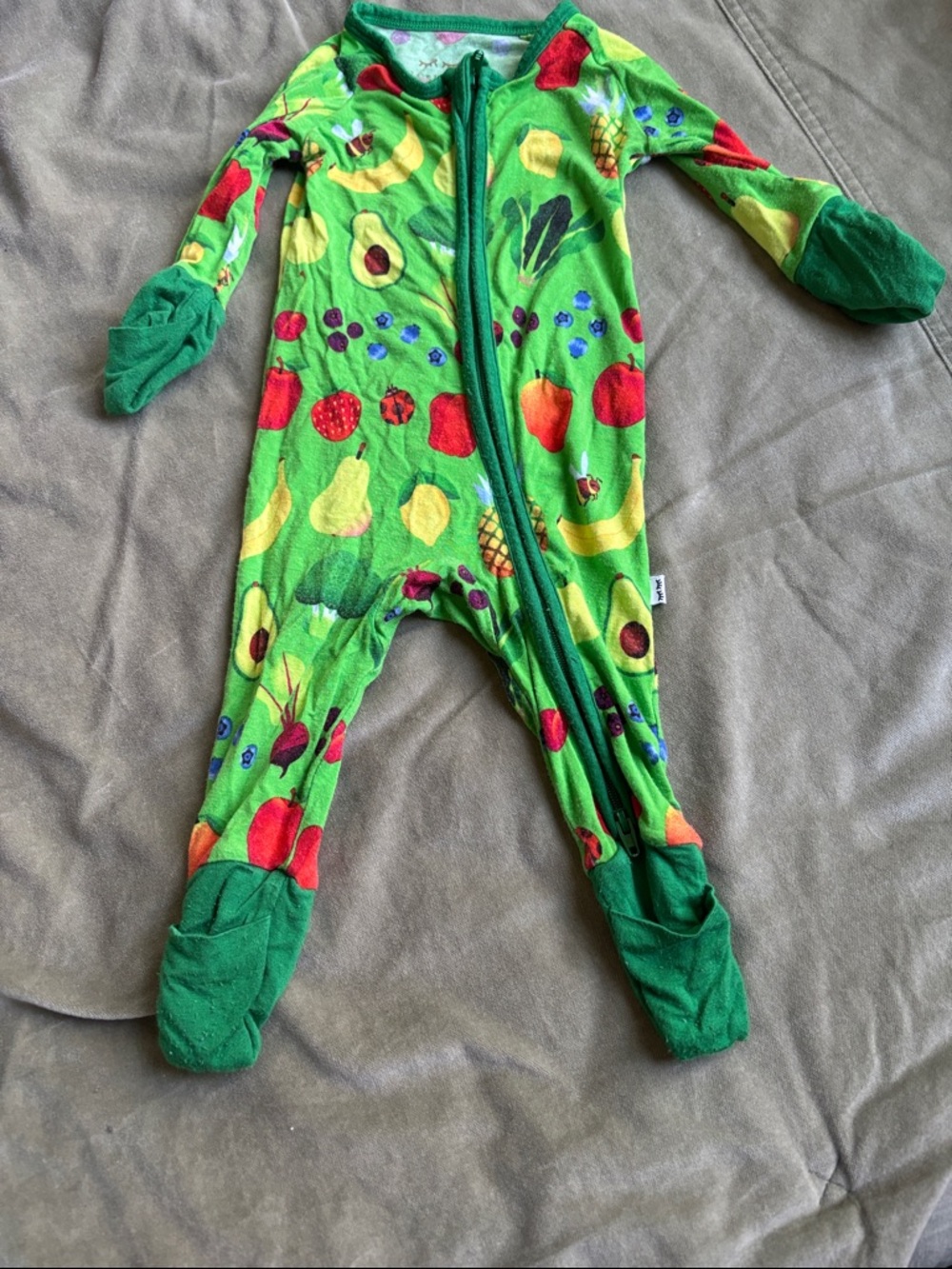 Little Sleepies Green Fruit-Print Footed One-Piece